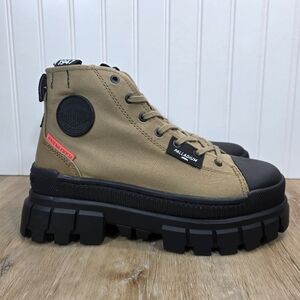 Palladium Revolt HI TX Women's Tan and Black Chunky Platform Canvas Boots 8